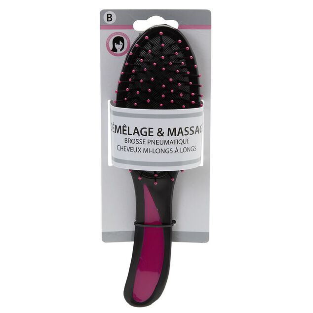 Brosse pneumatique ovale picots perl&eacute;s pvc noir fuchsia