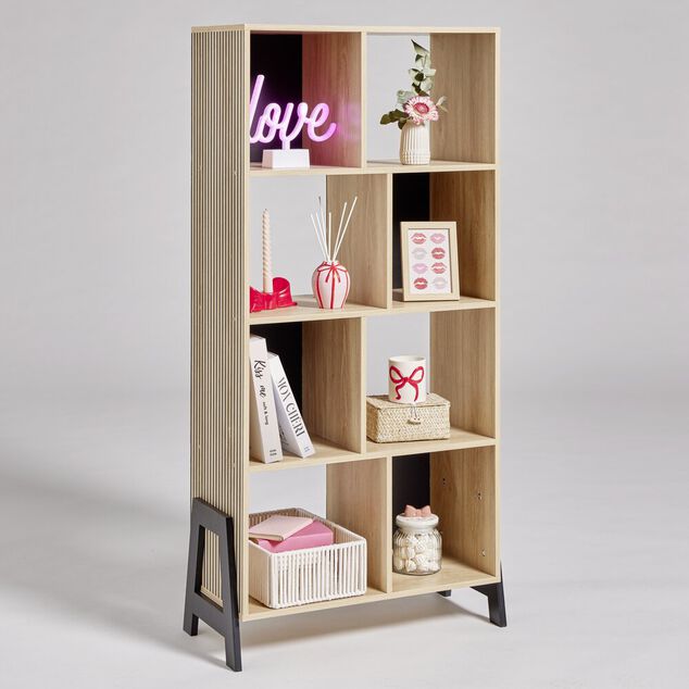 Biblioth&egrave;que en bois 8 cases Vivien 63x29,5xH129,5cm