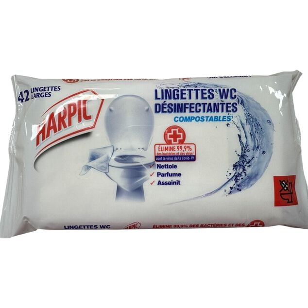 Lingettes WC d&eacute;sinfectantes Harpic compostables x42