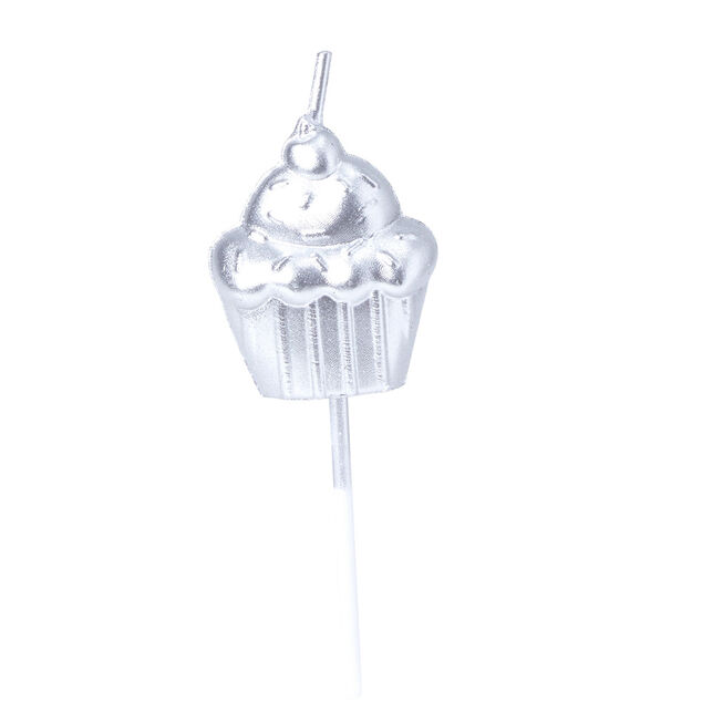 Bougie anniversaire cupcake argent&eacute; x 5