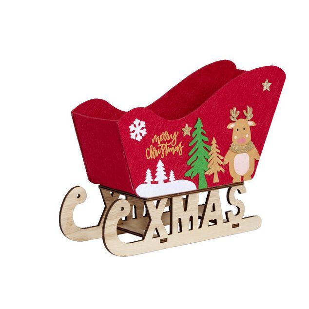 Traineau en bois et feutrine rouge L33xH22cm