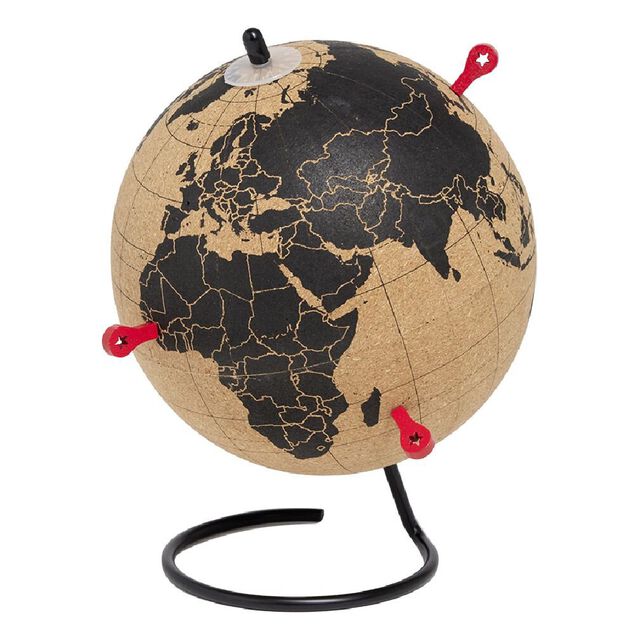 Globe terrestre en liège avec 6 punaises Ø15xH20cm