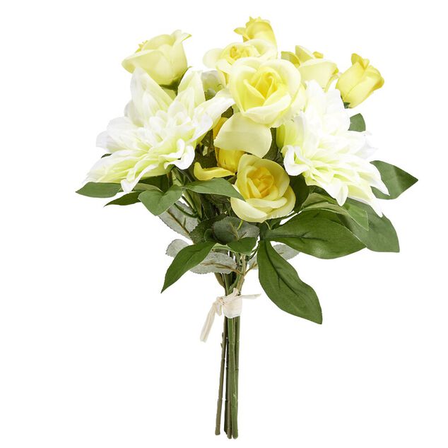 Fleur artificielle piquet rose/dahlia jaune H40cm