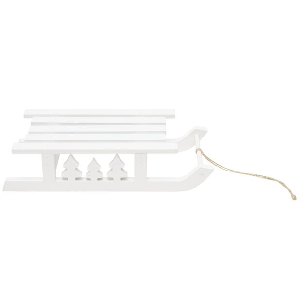 Luge d&eacute;corative &agrave; poser en bois blanc 26x11xH6cm