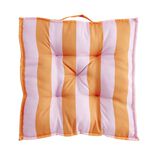 Coussin de sol assise carr&eacute;e matelass&eacute;e bayad&egrave;re rayures rose et orange 50x50cm
