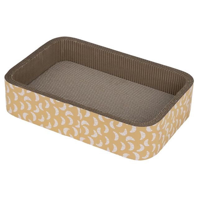 Griffoir pour chat rectangulaire motif croissant en carton beige 45x30xH10cm (2 mod&egrave;les)