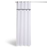 Voilage 140x240cm polyester blanc &agrave; pompons noirs