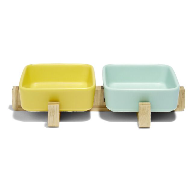 Gamelle double pour chien c&eacute;ramique et bambou (2 mod&egrave;les)