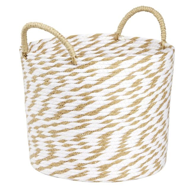 Pani&egrave;re ronde roseau et papier naturel blanc &Oslash;30xH25cm