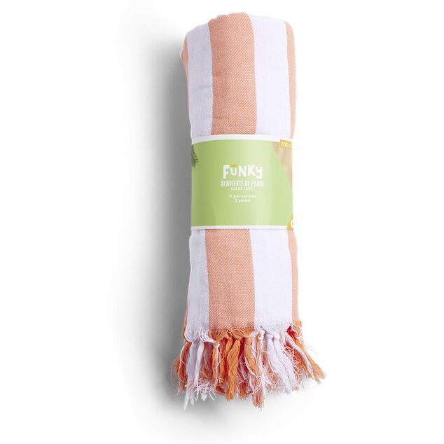 Fouta de plage 2 personnes marini&egrave;re blanc et corail 200x200cm