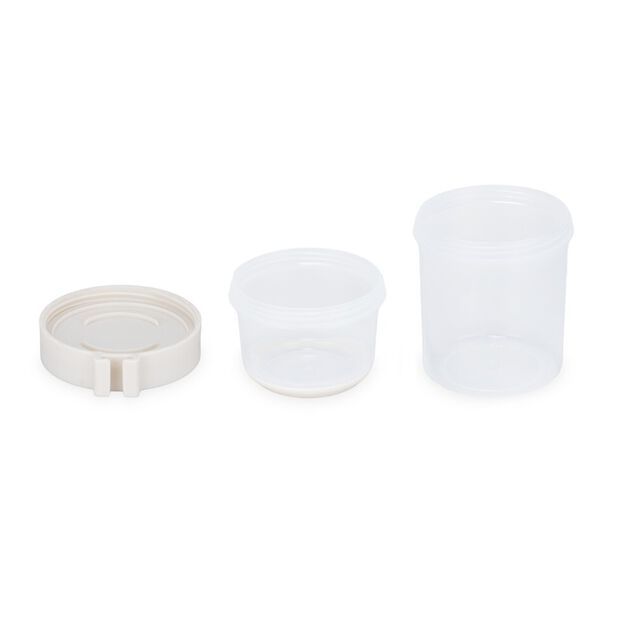 Bo&icirc;te alimentaire ronde 530ml avec cuill&egrave;re et compartiment plastique &Oslash;11xH18cm (2 mod&egrave;les)