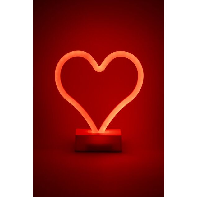 Lampe &agrave; poser n&eacute;on LED forme coeur orange 19xH21,5cm