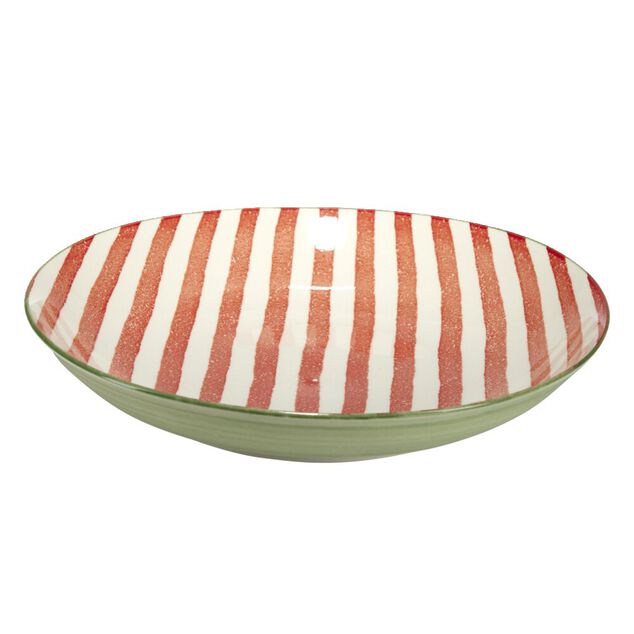 Saladier bas en porcelaine rayures rouges et blanches Ø25,5xH4,6cm