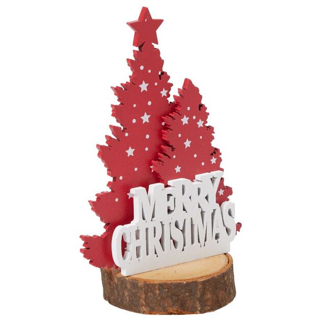 D&eacute;coration sapin de No&euml;l sur rondin de bois Merry Christmas &Oslash;6,2xH7,4cm