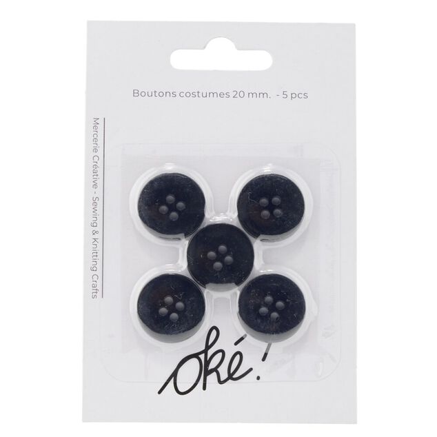 Bouton de costume x5 plastique noir Ø20mm