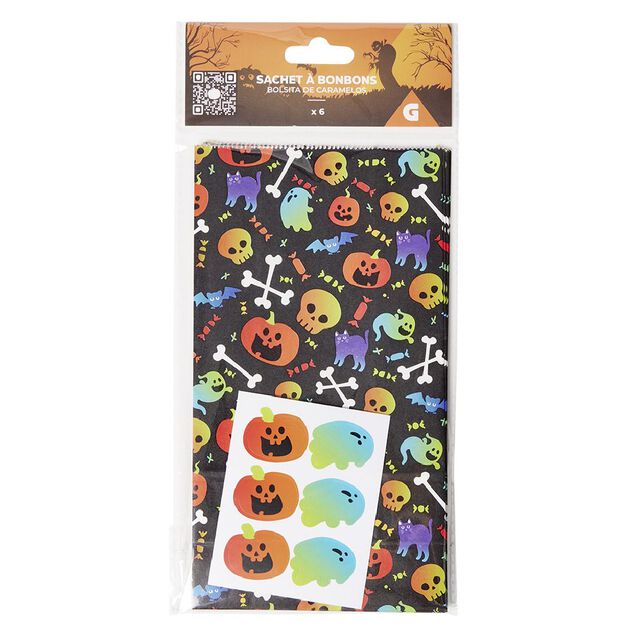 Sac &agrave; bonbons Halloween x6 avec sticker