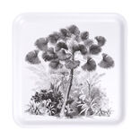 Plateau carr&eacute; m&eacute;lamin&eacute; motif arbre gris et blanc 33x33cm