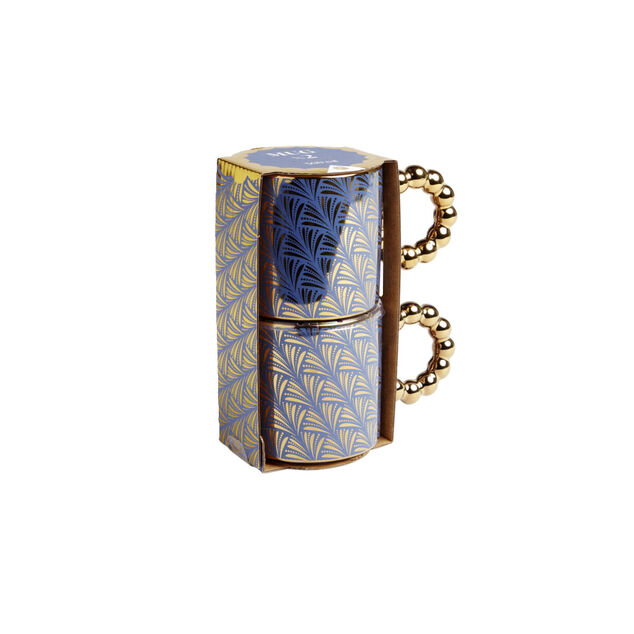 Lot de 2 mugs 30cl design chic bleu fonc&eacute; et dor&eacute;