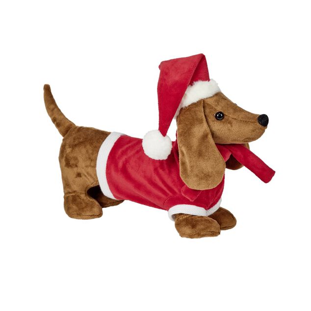 Teckel de No&euml;l &agrave; poser marron et rouge L32cm