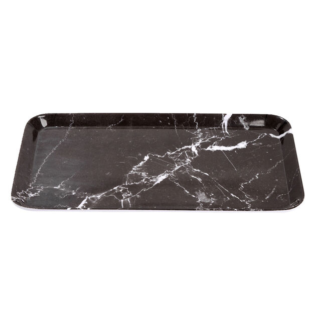 Plateau rectangulaire m&eacute;lamin&eacute; effet marbre gris et blanc 19x30cm