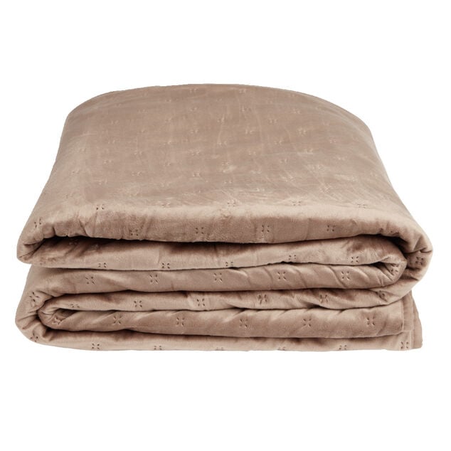 Couvre lit 2 personnes velours en pinsonic 220x240cm beige ou marron