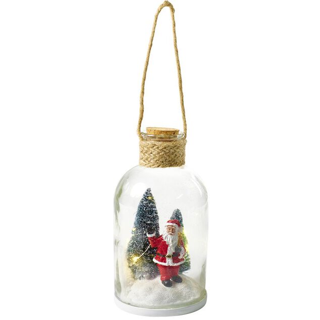 D&eacute;coration bocal lumineux avec sc&egrave;ne de No&euml;l H20cm