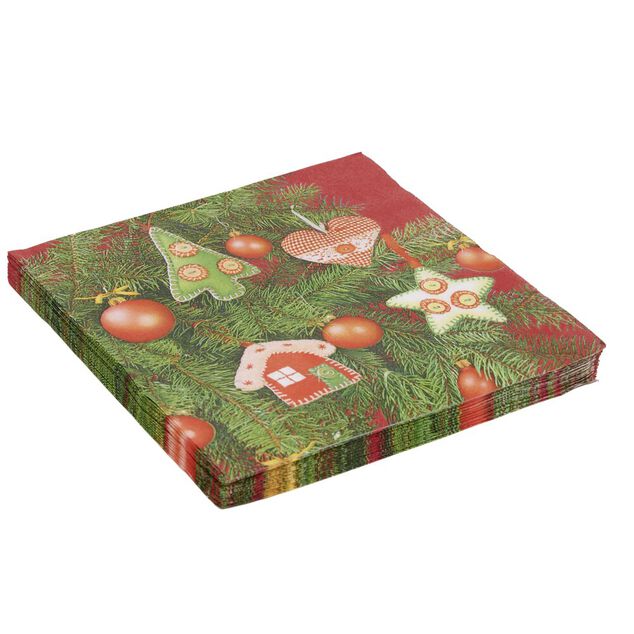 Serviette en papier 4 plis X20 pcs imprim&eacute; sapin de No&euml;l d&eacute;cor&eacute; 33X33 cm vert
