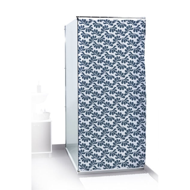 Rideau de douche motif feuillage blanc bleu 180x200cm 100% polyester