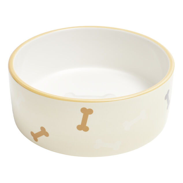 Gamelle ronde pour chien 850ml c&eacute;ramique motif os &Oslash;16xH6cm