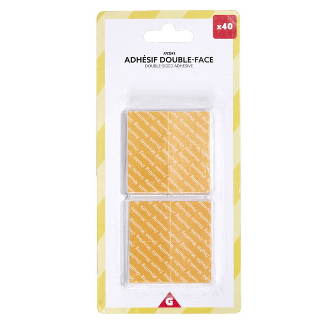 Lot de 40 adh&eacute;sifs double face multiusage 2,5x2,5cm