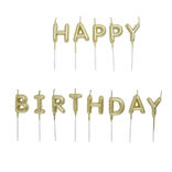 Bougies anniversaire lettres Happy Birthday dor&eacute;es H7cm