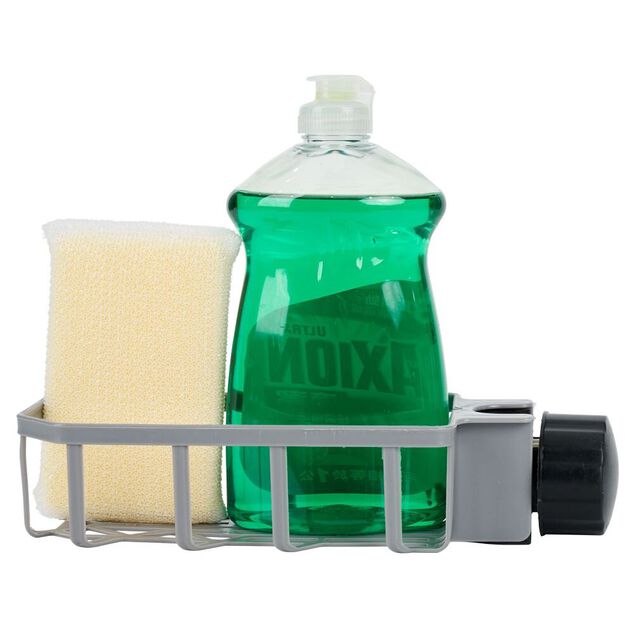 Porte-&eacute;ponge pour robinet plastique gris - L.20xl.9xH.5cm