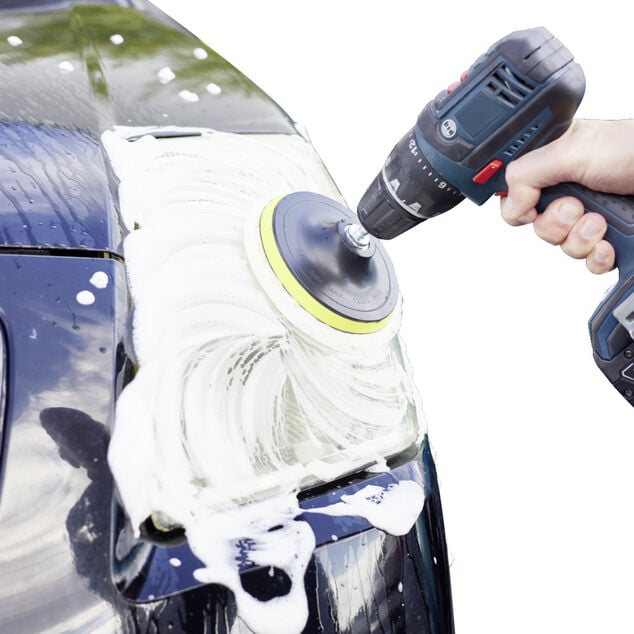 Kit &eacute;ponge et disque de polissage x5 adaptable visseuse &Oslash;12,5cm