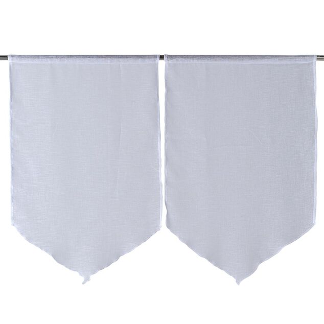 Vitrage passe tringle finition pointe effet lin uni blanc 60x90 cm x2