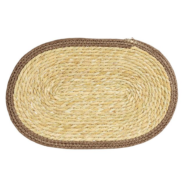 Set de table ovale jute naturel et bord marron 30x45cm