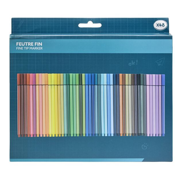 Feutres fins x48 palette multicolore
