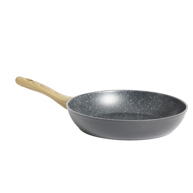 Po&ecirc;le tous feux dont induction aluminium noir et poign&eacute;e bois &Oslash;28cm