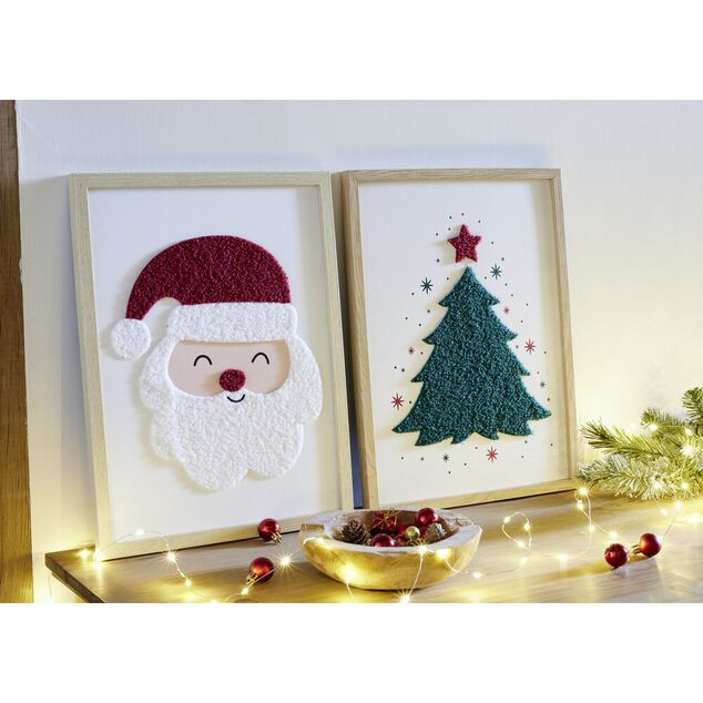Décoration de Noël cadre décor bouclette 30x40cm (2 modèles)