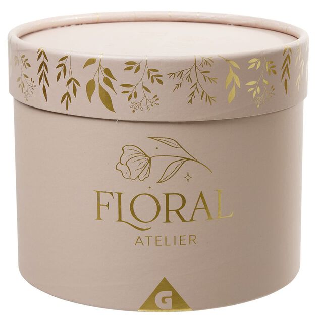 Fleur séchées dans boîte ronde rose doré