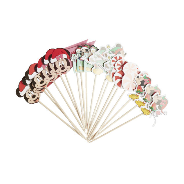Lot de 18 pics en bambou motif No&euml;l Disney L10,5cm (6 mod&egrave;les)