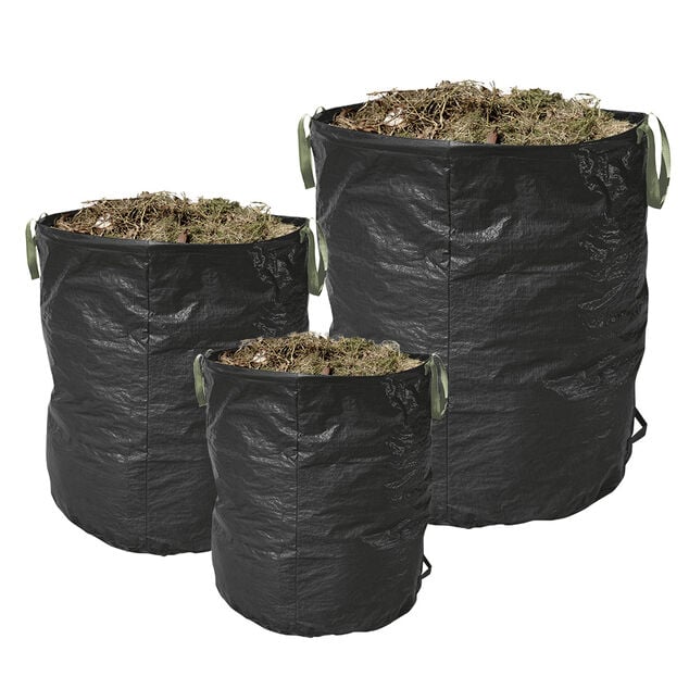 Sac de jardin vert avec poign&eacute;es 70/100/170L x3