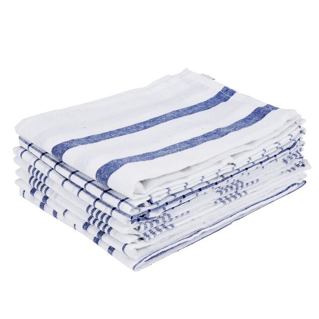 Torchon coton x7 blanc et bleu 50x70cm