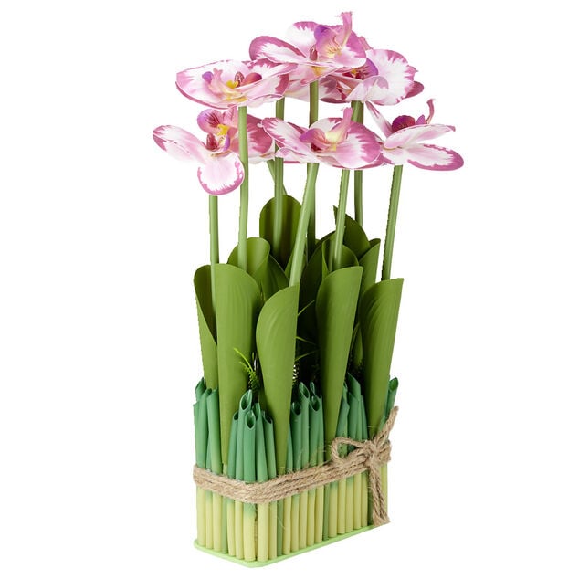 Carr&eacute; d'orchid&eacute;e artificielle rose 19x12xH36cm