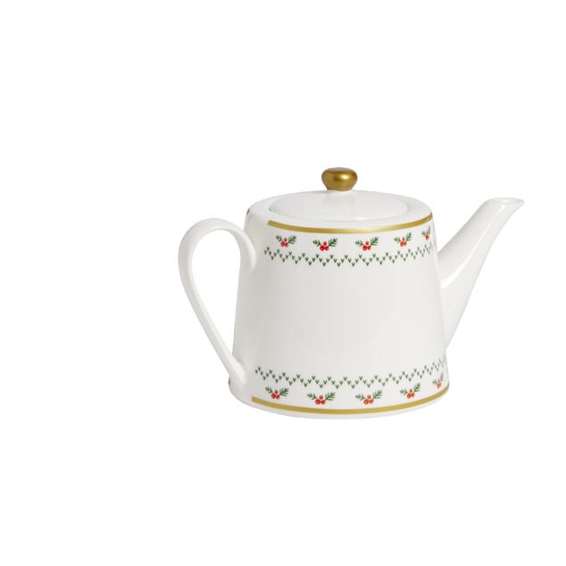 Thei&egrave;re de No&euml;l 1,2L blanche et dor&eacute;e motifs houx