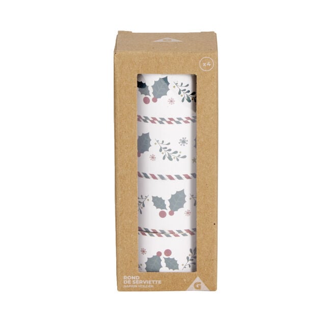 Rond de serviette en zinc motif houx &Oslash;5cm 4 pi&egrave;ces