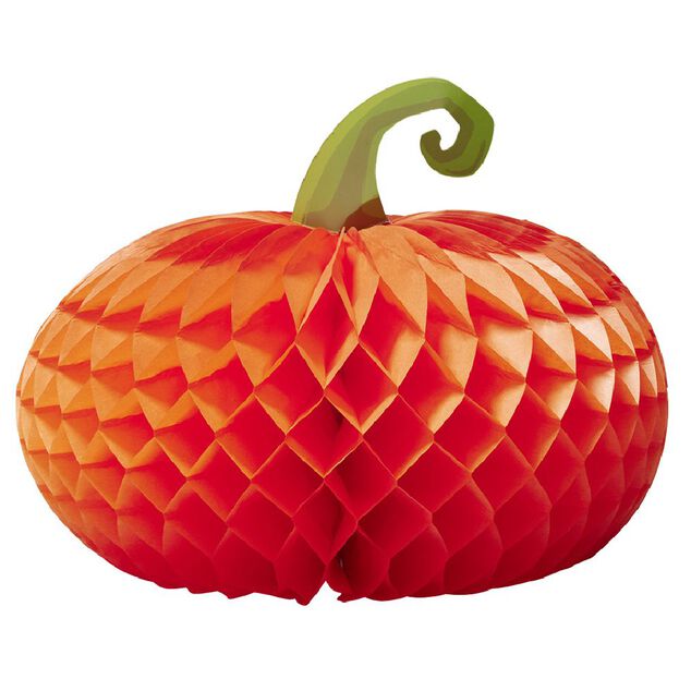 Suspension citrouille en papier orange et vert x3