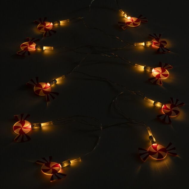 Guirlande de No&euml;l 10LED bonbon plastique rouge et blanc L160cm