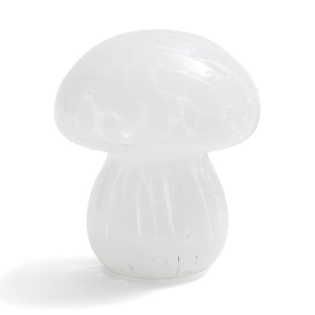 D&eacute;coration &agrave; poser champignon &agrave; LED en verre blanc &Oslash;13xH15cm