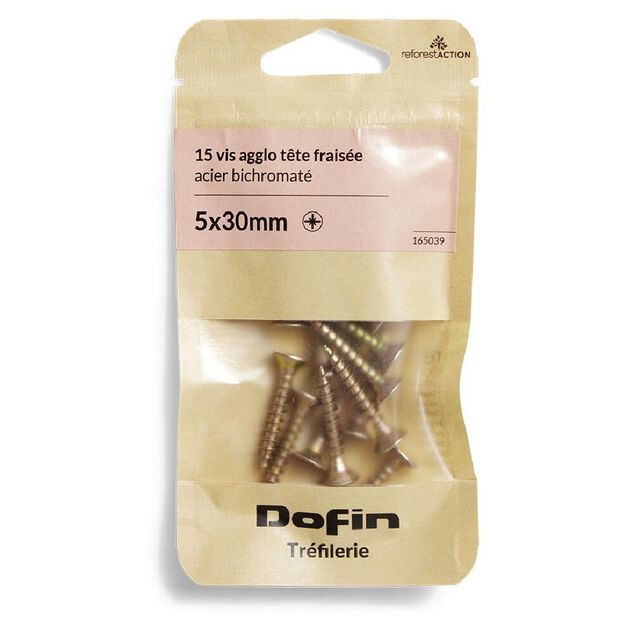15 vis agglo t&ecirc;te frais&eacute;e acier bichromat&eacute; - 5x30 mm