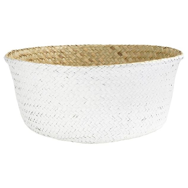 Pani&egrave;re en jute blanc naturel d&eacute;cor dentelle &Oslash;28xH25 cm